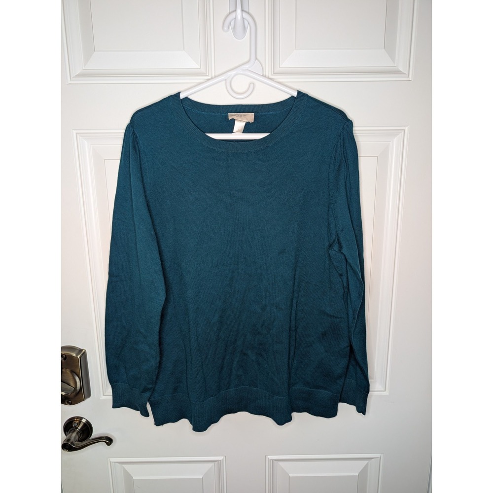 Loft Outlet All Cotton Sweater Dark Teal Crew Neck Women's Size XL NEW